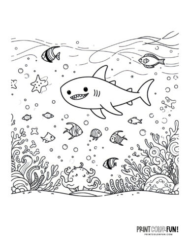 Cute shark coloring page at PrintColorFun com 1