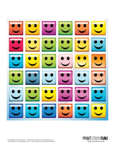 Cute square happy face color clipart from PrintColorFun com 2