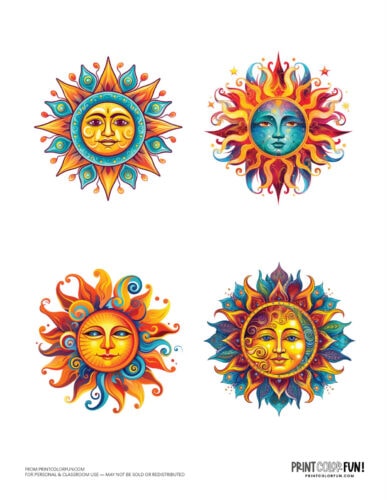 Cute sun clipart drawings decorations from PrintColorFun com (1)