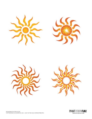 Cute sun clipart drawings decorations from PrintColorFun com (2)