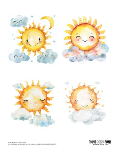 Cute sun clipart drawings decorations from PrintColorFun com (4)