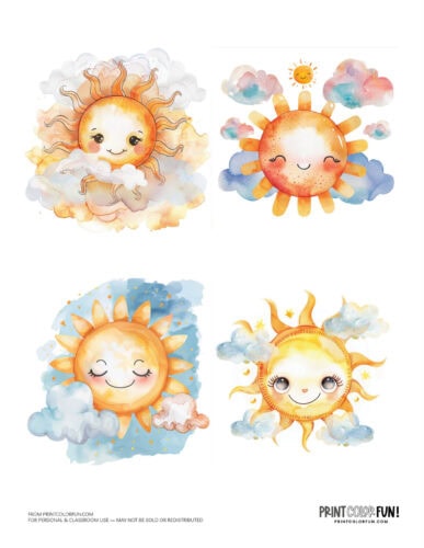 Cute sun clipart drawings decorations from PrintColorFun com (5)