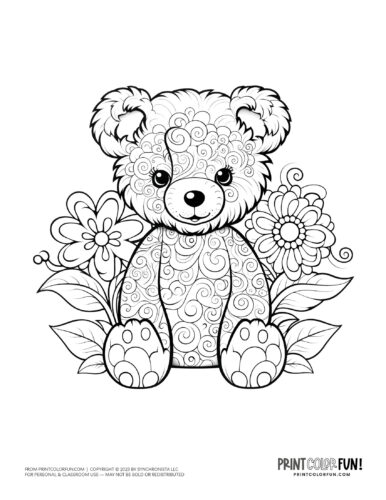 Cute teddy bear coloring page drawing from PrintColorFun com (3)