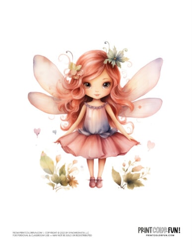 Cute watercolor girl fairy color clipart from PrintColorFun com 1