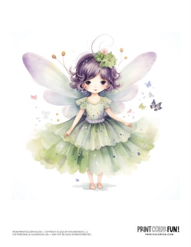 Cute watercolor girl fairy color clipart from PrintColorFun com 2