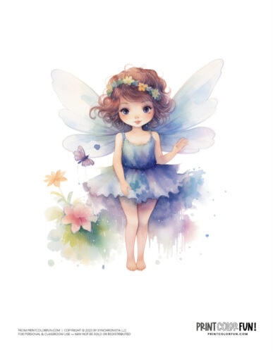 Cute watercolor girl fairy color clipart from PrintColorFun com 3
