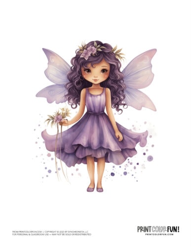 Cute watercolor girl fairy color clipart from PrintColorFun com 5