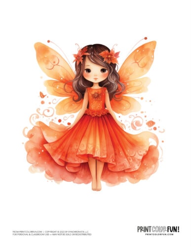 Cute watercolor girl fairy color clipart from PrintColorFun com 6