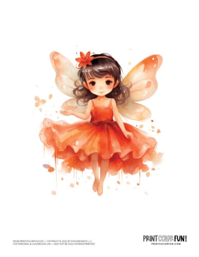 Cute watercolor girl fairy color clipart from PrintColorFun com 7