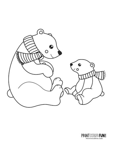 Dad and baby polar bears in scarves coloring page - PrintColorFun com