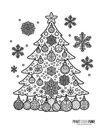 Decorated Christmas tree coloring from PrintColorFun com