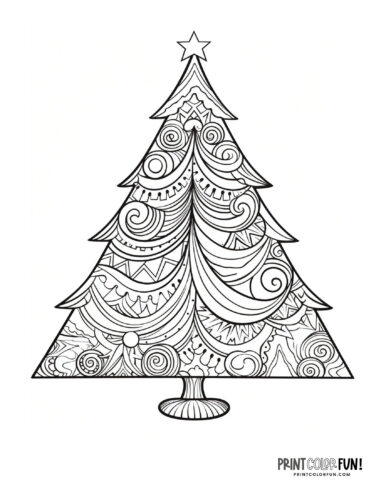 Decorative Christmas tree adult coloring page from PrintColorFun com (10)