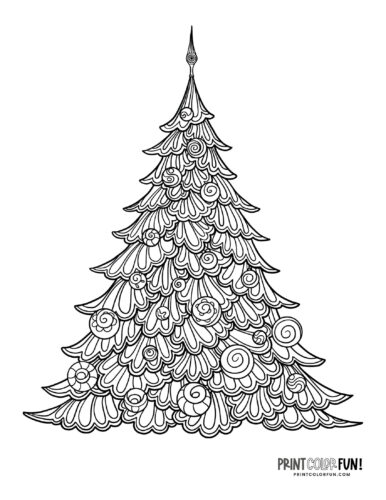 Decorative Christmas tree adult coloring page from PrintColorFun com (7)