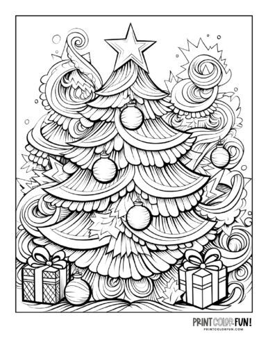 Decorative Christmas tree adult coloring page from PrintColorFun com (9)