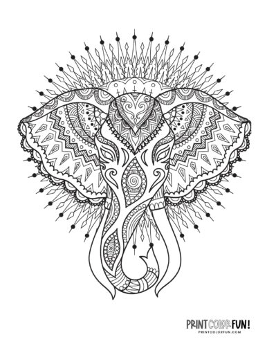 Decorative elephant coloring pages (6)