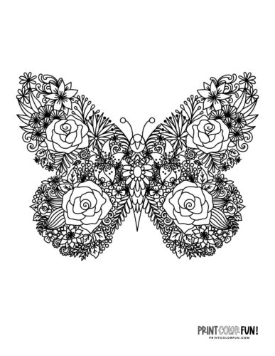 Decorative flower butterfly coloring page - PrintColorFun com