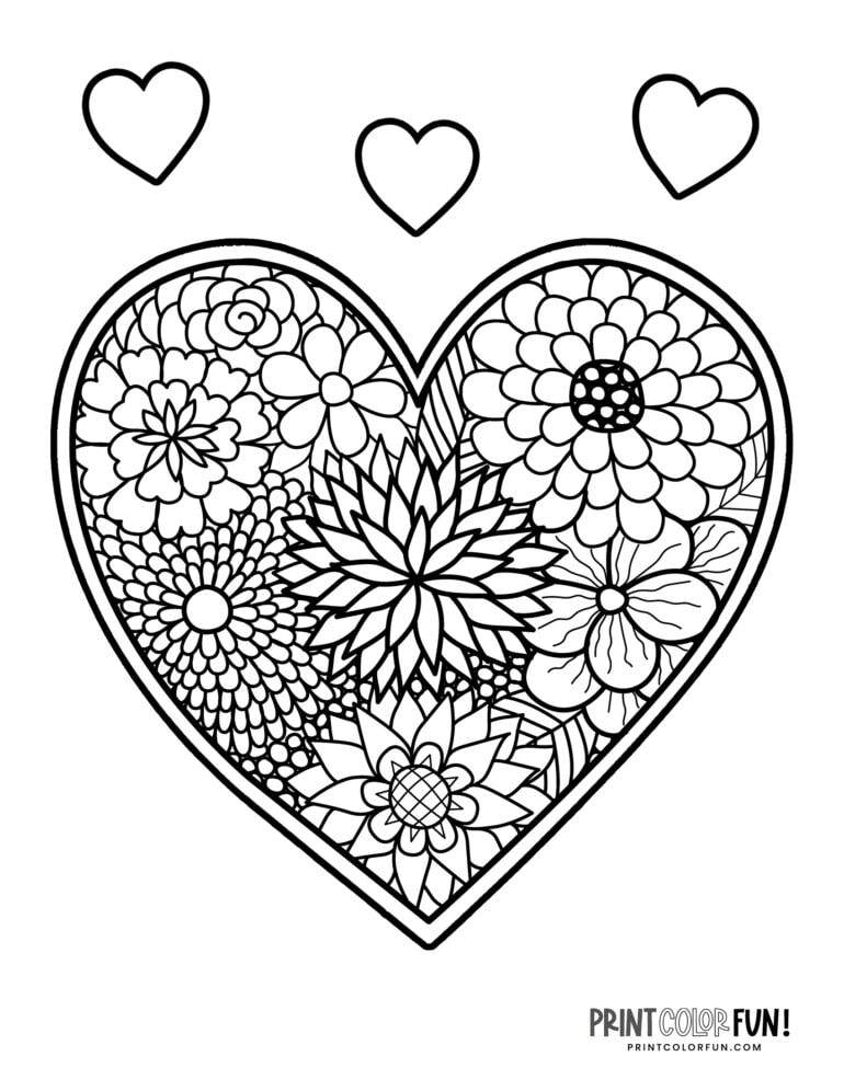 20 floral heart coloring pages at PrintColorFun com
