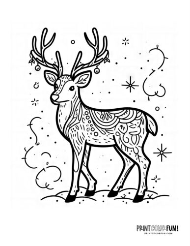 Decorative holiday reindeer Christmas coloring page - PrintColorFun com