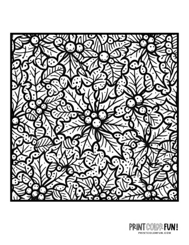 Detailed holly plant pattern coloring page
