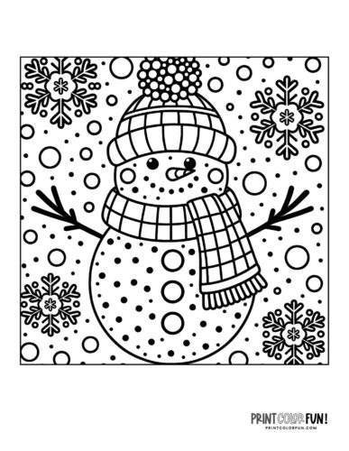 Detailed polka dot snowman coloring page 02 from PrintColorFun com