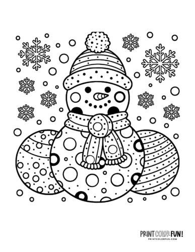 Detailed polka dot snowman coloring page 03 from PrintColorFun com