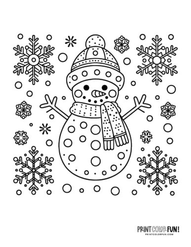 Detailed polka dot snowman coloring page 04 from PrintColorFun com