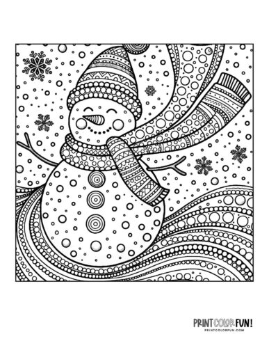 Detailed snowman coloring page for adults 10 from PrintColorFun com