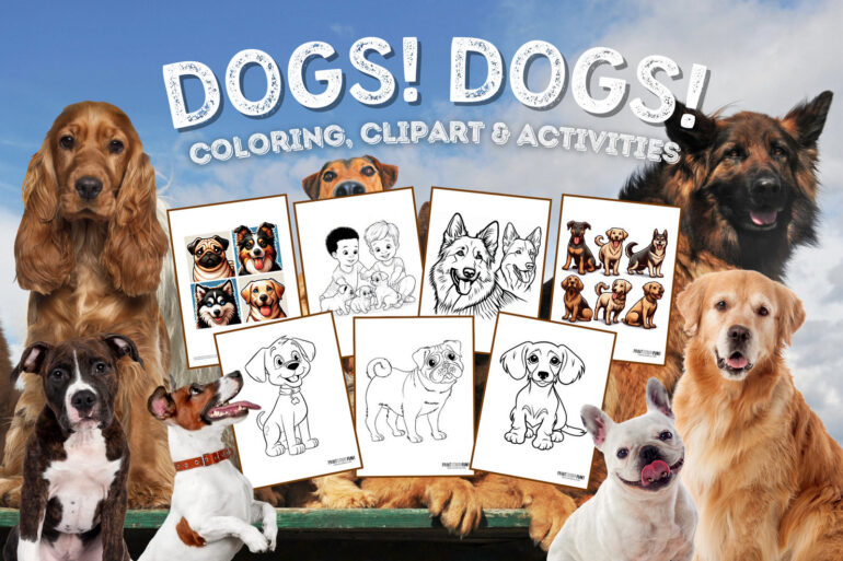 Dog coloring page clipart activities from PrintColorFun com