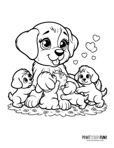 Dog with new puppies coloring page at PrintColorFun com 2