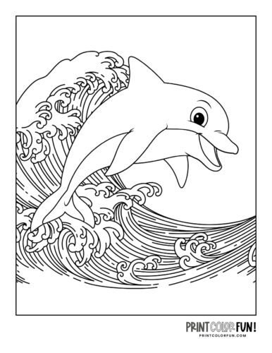 Dolphin jumping out of the waves coloring page