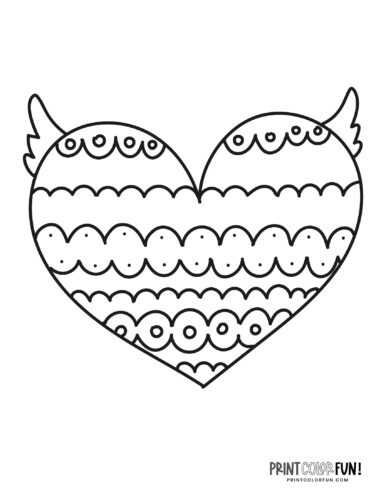 Doodle patterned heart with wings