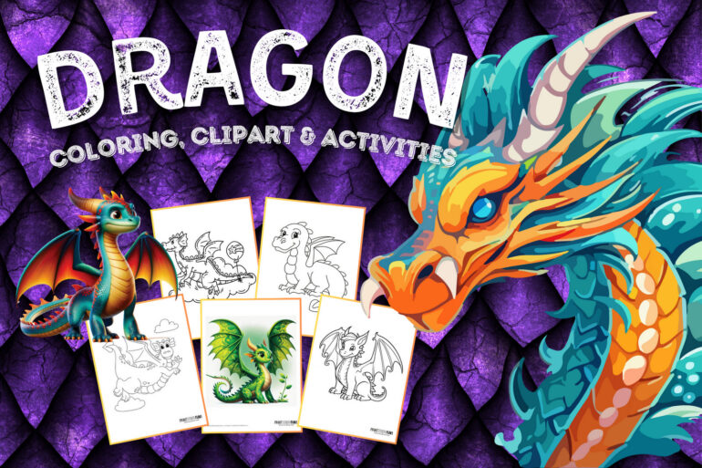 Dragon coloring page clipart activities from PrintColorFun com