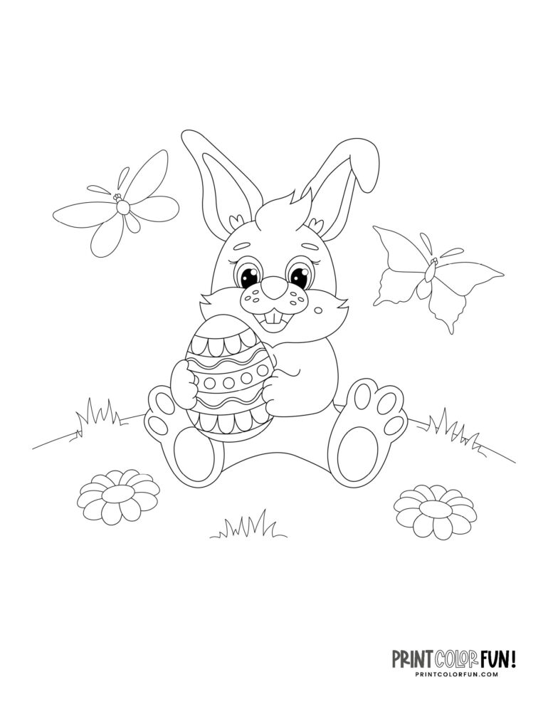 26 cute Easter bunny coloring pages, at PrintColorFun.com