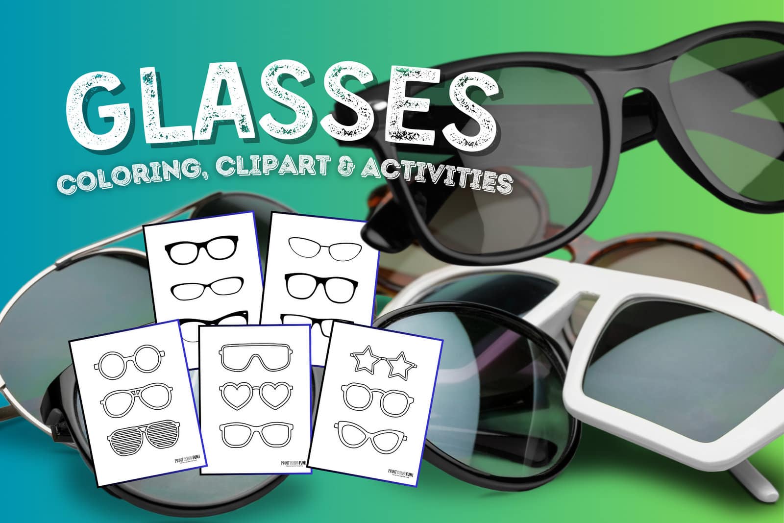 Eye glasses and sunglasses coloring page clipart activities from PrintColorFun com