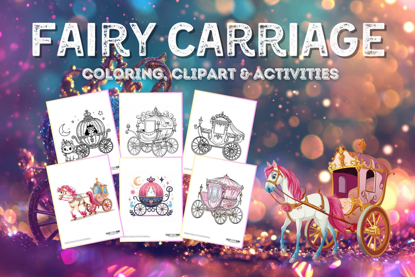 Fairytale carriage coloring pages and clipart from PrintColorFun com