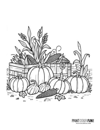 Fall farm harvest - coloring page from PrintColorFun com