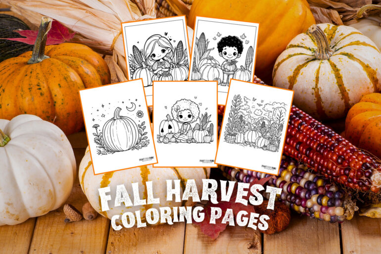 Fall harvest coloring pages Autumn pumpkin patches corn at PrintColorFun.com