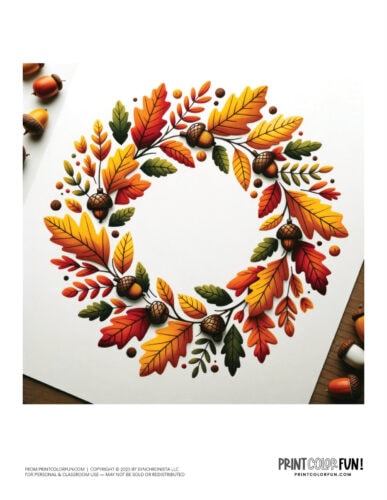 Fall wreath with acorns color clipart from PrintColorFun com 2