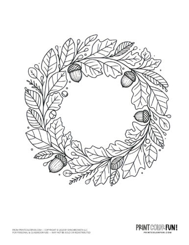 Fall wreath with acorns coloring page from PrintColorFun com 3