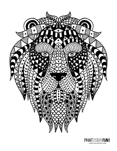 Fanciful lion coloring page for adults from PrintColorFun com