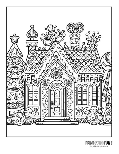 Fancy gingerbread house to color