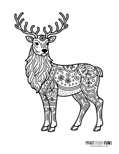 Fancy reindeer Christmas coloring page - PrintColorFun com