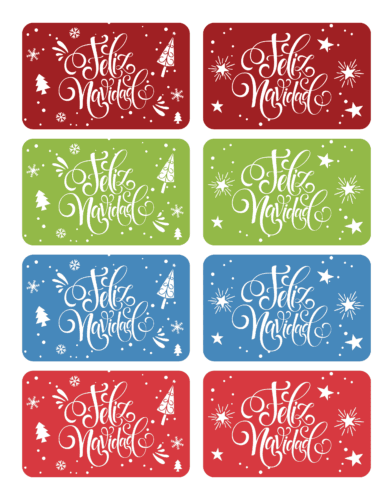 Feliz Navidad festive solid color gift tags set from PrintColorFun com