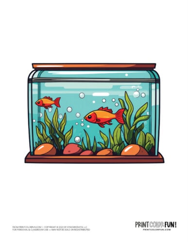 Fish in an aquarium clipart drawing from PrintColorFun com.jpg (1)