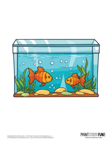 Fish in an aquarium clipart drawing from PrintColorFun com.jpg (2)