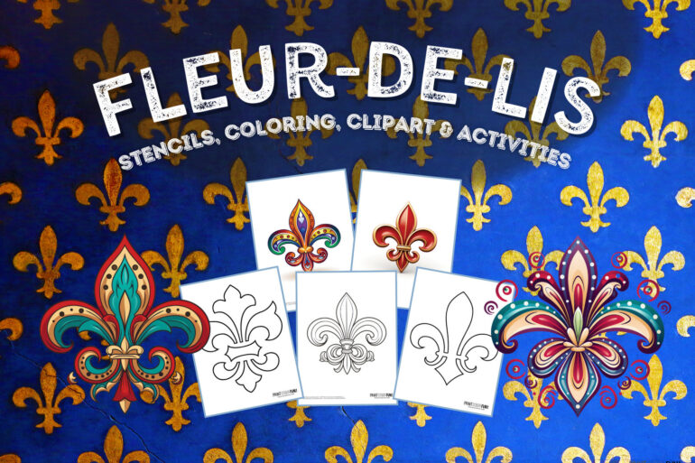 Fleur-de-lis coloring, clipart, stencils and more from PrintColorFun com