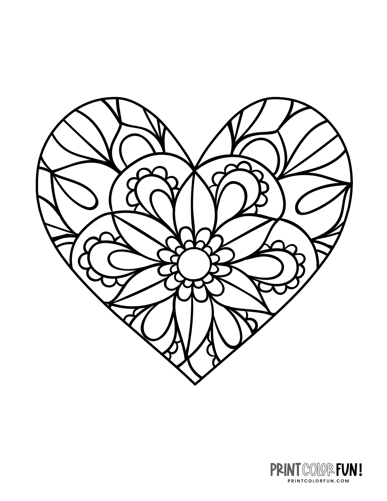 20 floral heart coloring pages, at PrintColorFun.com