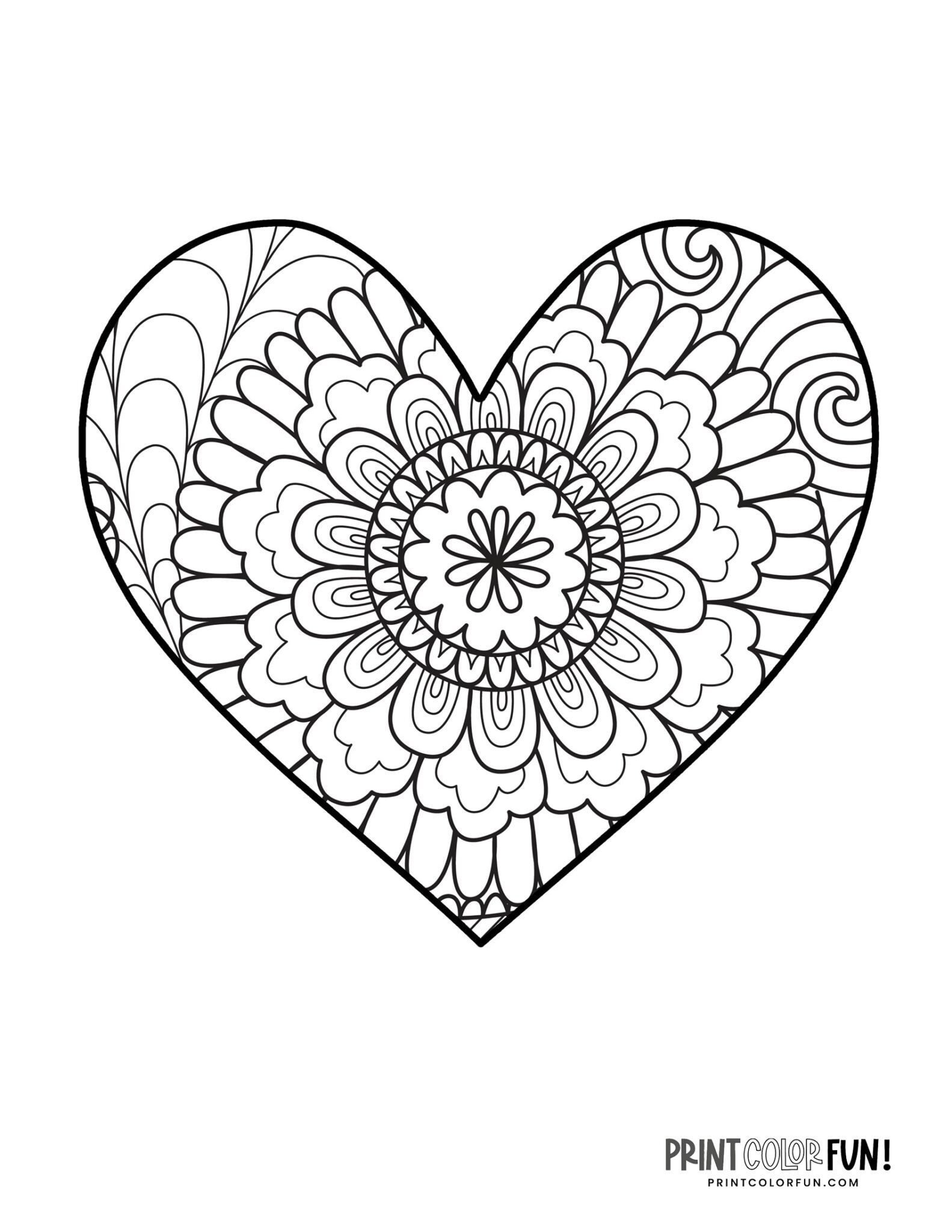 20 floral heart coloring pages, at