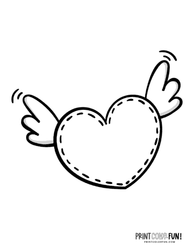 Flying heart with fluttering wings - Coloring printable