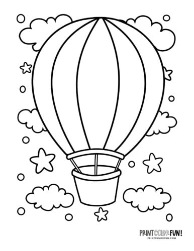 Flying hot air balloon coloring page from PrintColorFun com